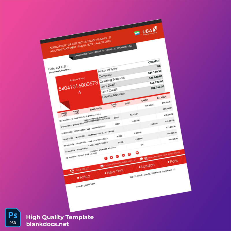 Sierra Leone Africa s Global Bank Bank Statement Template in Word and PDF formats page 3