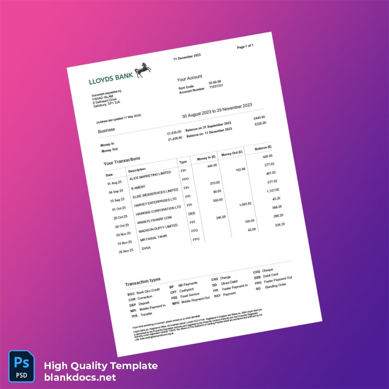 South Africa Bank Statement and Invoices Template in Word and PDF formats page 2