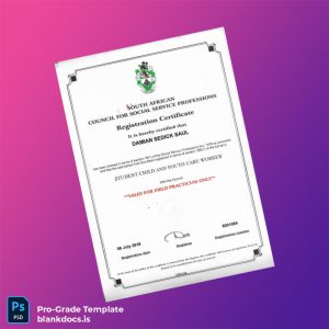 Blank South Africa South African Council for Social Service Professions Registration Certificate Template (Word/PDF) Document Preview - BlankDocs