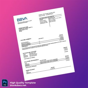 Spain BBVA Bank Statement Template in Word and PDF formats