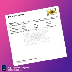 Sri Lanka Bank Of Ceylon Editable Utility Bill Template in Word and PDF formats