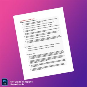 Blank Sri Lanka Vehicle Registration Authority Vehicle Ownership Transfer Registration Certificate Template (Word/PDF) Document Preview