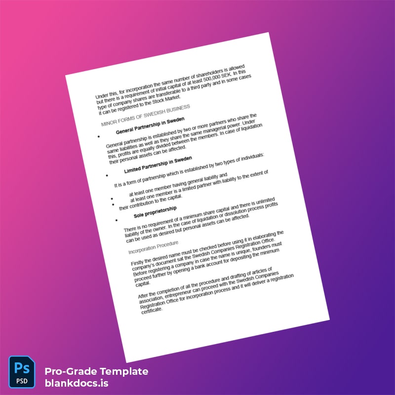 Blank Sweden Companies Registration Certificate Template in Word and PDF formats page 2 Document Preview - BlankDocs