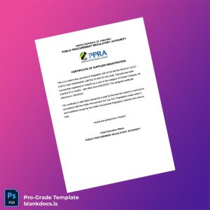 Blank Tanzania Public Procurement Regulatory Authority Supplier Registration Certificate Template (Word/PDF) Document Preview - BlankDocs