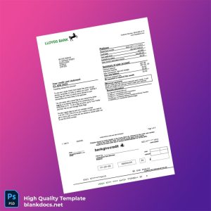 UK Lloyds Bank Statement Template in Word and PDF formats