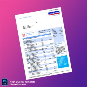 UK Nationwide Building Society Bank Statement Template in Word and PDF formats