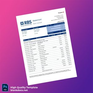 UK RBS Bank Statement Template in Word and PDF formats