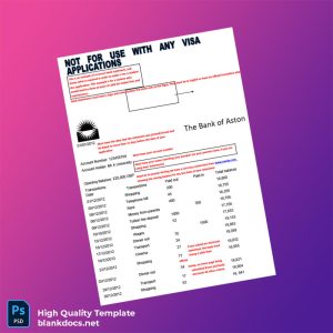 UK The Bank of Aston Bank Statement Template in Word and PDF formats