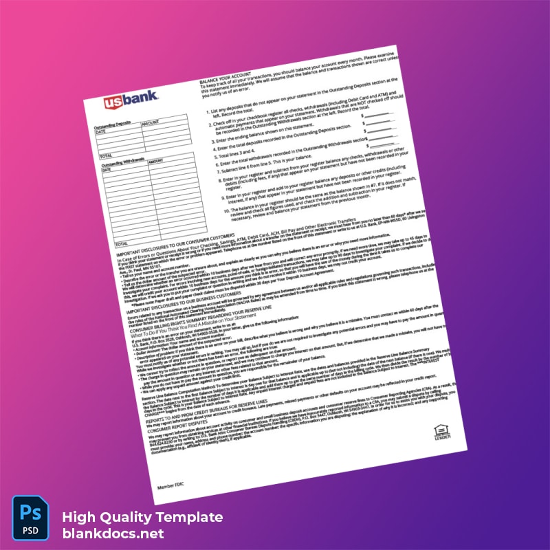 US US Bank Statement Template in Word and PDF formats page 2