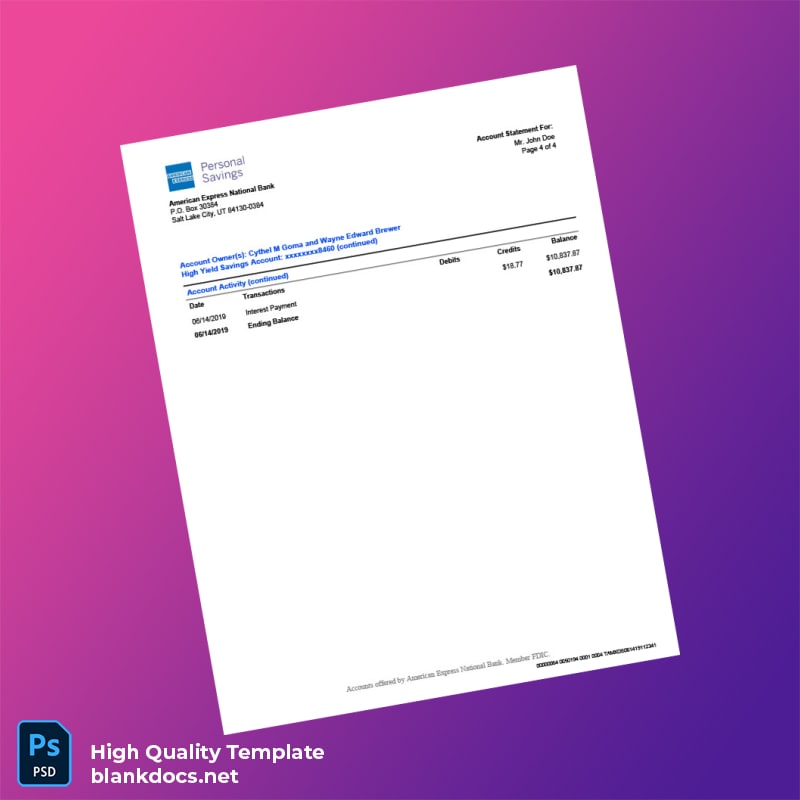 USA American Express Bank Statement Template in Word and PDF formats page 5