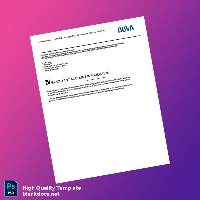 USA BBVA Bank Statement Template in Word and PDF formats page 4