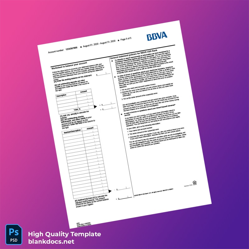 USA BBVA Bank Statement Template in Word and PDF formats page 5