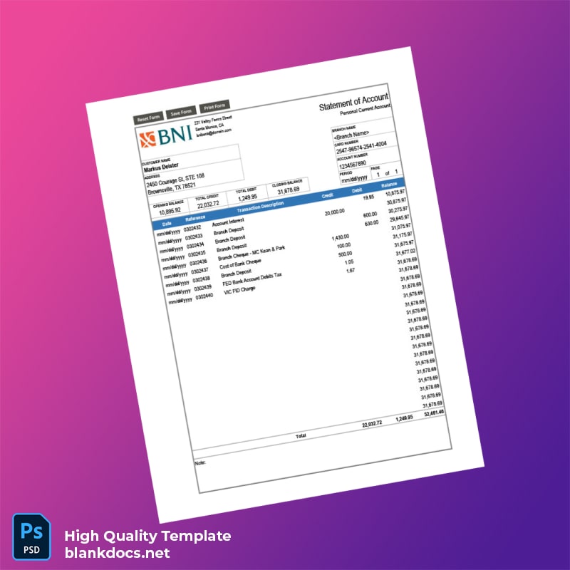 USA Bank Statement Template Template in Word and PDF formats