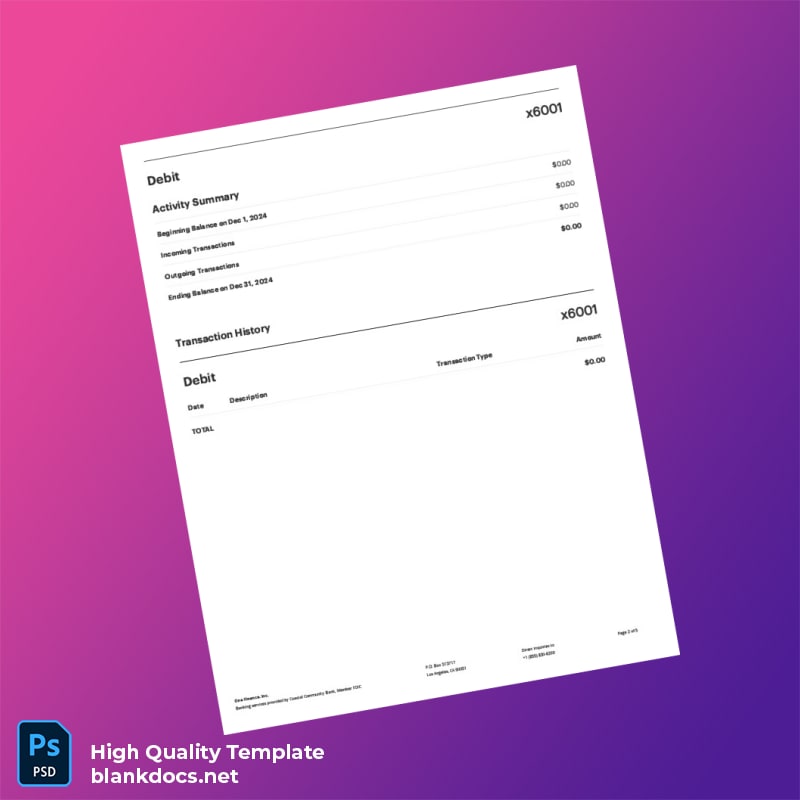 USA Bank Statement Template in Word and PDF formats page 2