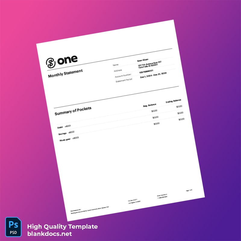 USA Bank Statement Template in Word and PDF formats