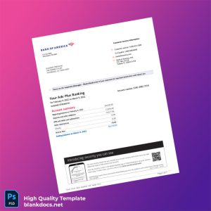 USA Bank of America Account Statement Template in Word and PDF formats