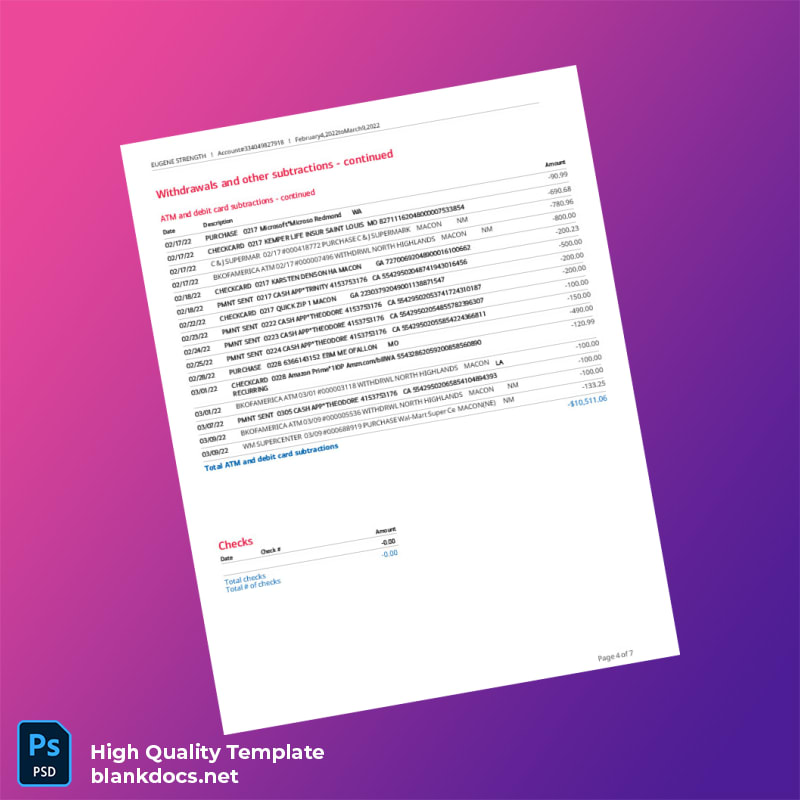 USA Bank of America Account Statement Template in Word and PDF formats page 4