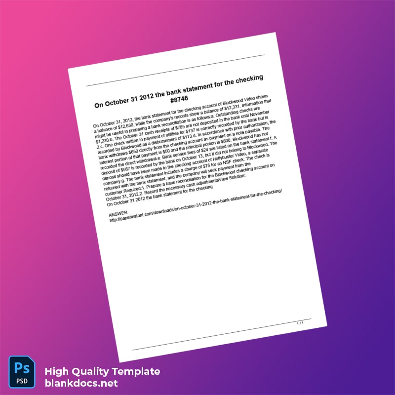 USA Bank of America Bank Statement Template in Word and PDF formats