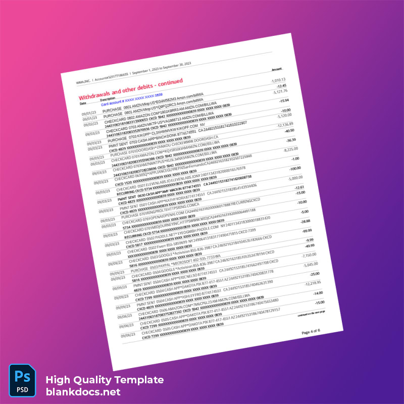 USA Bank of America Statement Template in Word and PDF formats page 4