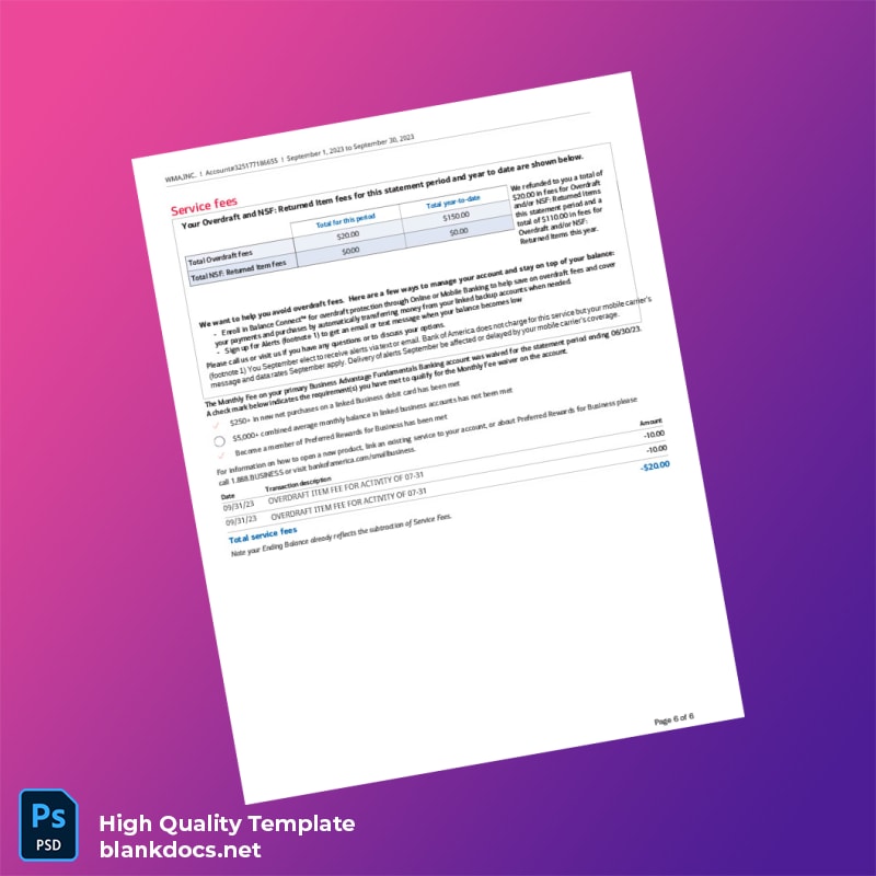 USA Bank of America Statement Template in Word and PDF formats page 6