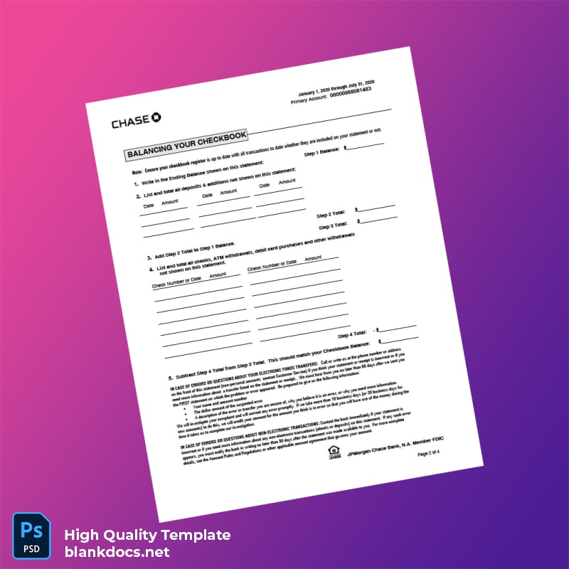 USA Chase Bank Statement Template in Word and PDF formats page 2