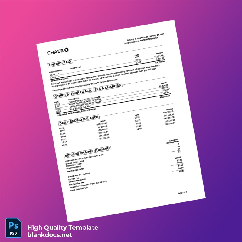 USA Chase Bank Statement Template in Word and PDF formats page 3