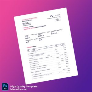 USA Current Bank Statement Template in Word and PDF formats