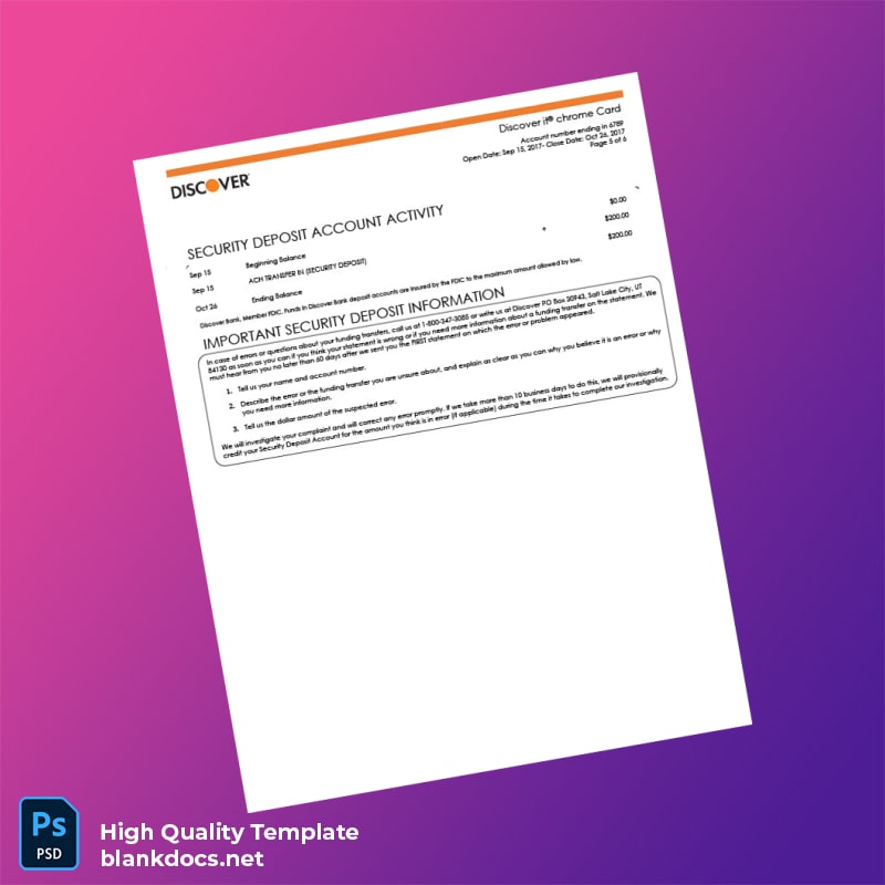 USA Discover Credit Card Statement Template in Word and PDF formats page 6