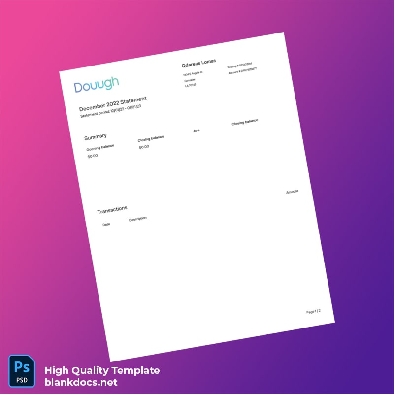 USA Dough Bank Account Statement Template in Word and PDF formats