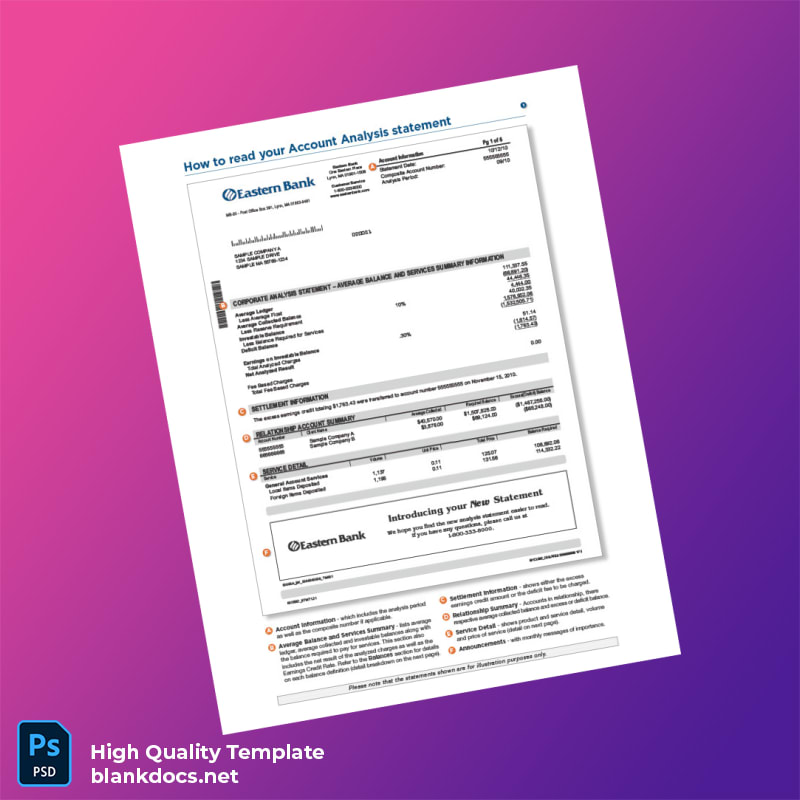 USA Eastern Bank Bank Statement Template in Word and PDF formats