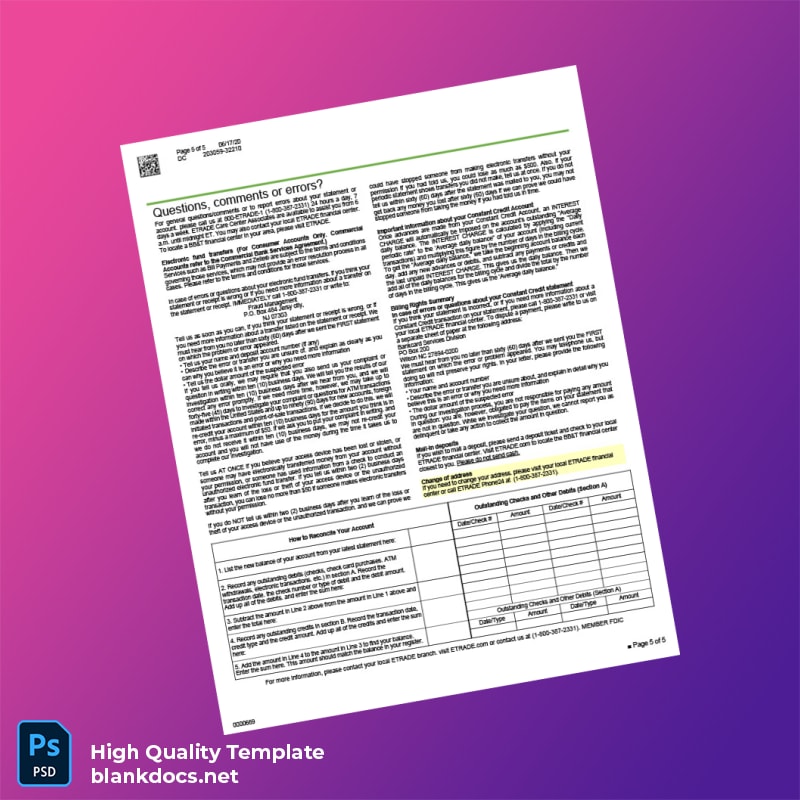 USA Etrade Bank Statement Template in Word and PDF formats page 5