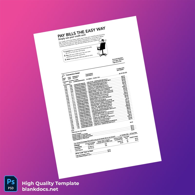 USA First National Bank of Omaha Credit Card Statement Template in Word and PDF formats page 2