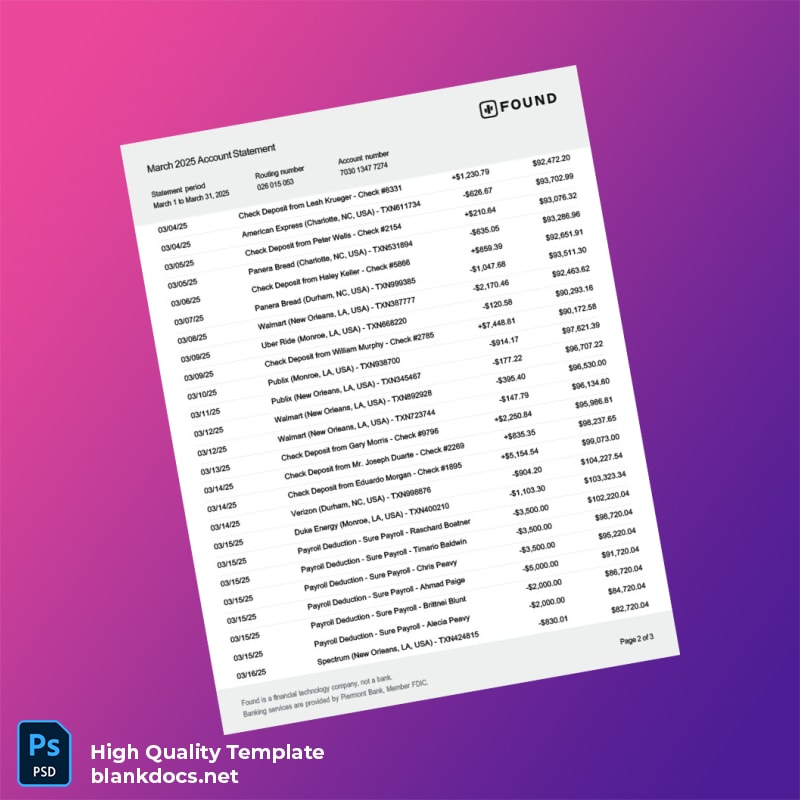 USA Found Bank Statement Template in Word and PDF formats page 2