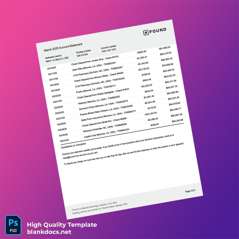USA Found Bank Statement Template in Word and PDF formats page 3