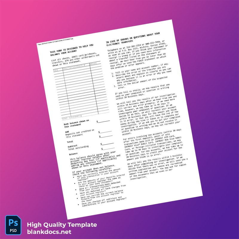 USA INTRUST Bank Statement Template in Word and PDF formats page 4