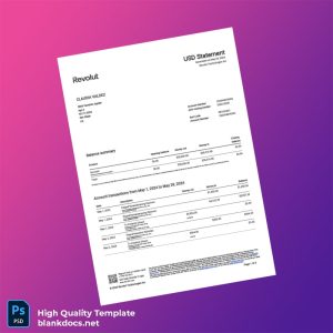 USA Revolut Account Statement Template in Word and PDF formats