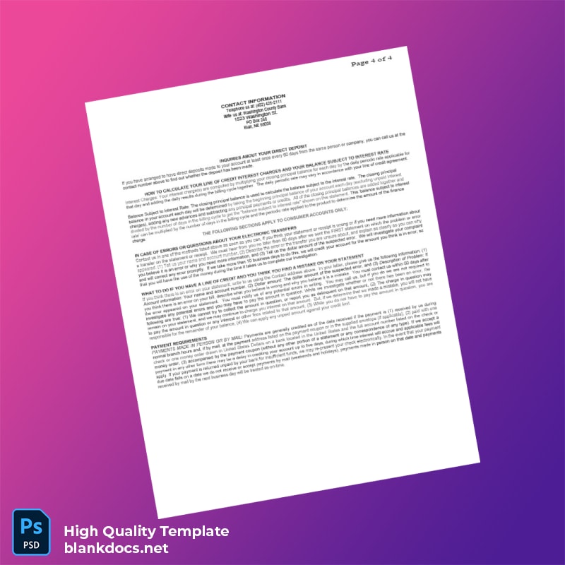 USA Washington County Bank Statement Template in Word and PDF formats page 4