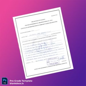Blank Uganda District Non Governmental Organizations Monitoring Committee Certificate of Registration Template (Word/PDF) Document Preview - BlankDocs