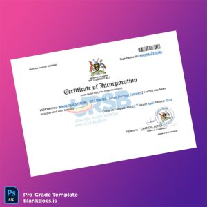 Blank Uganda Registrar of Companies Certificate of Incorporation Template (Word/PDF) Document Preview