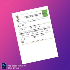 Blank Uganda Tororo District Local Government Registration Certificate Template (Word/PDF) Document Preview - BlankDocs