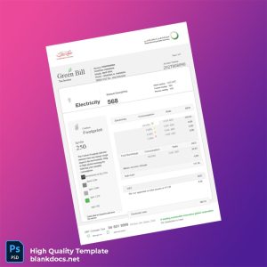 United Arab Emirates DEWA Editable Utility Bill Template in Word and PDF formats