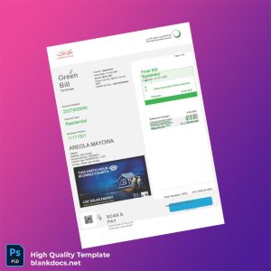 United Arab Emirates Dubai Electricity And Water Authority Editable Utility Bill Template in Word and PDF formats