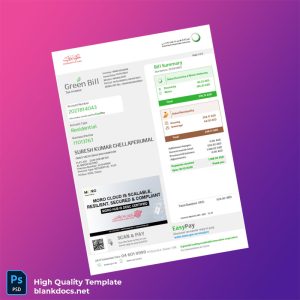 United Arab Emirates Dubai Electricity Water Authority DEWA Editable Utility Bill Template in Word and PDF formats