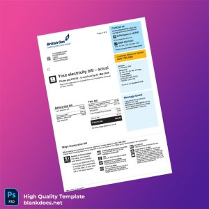 United Kingdom British Gas Trading Ltd Editable Electricity Bill Template in Word and PDF formats