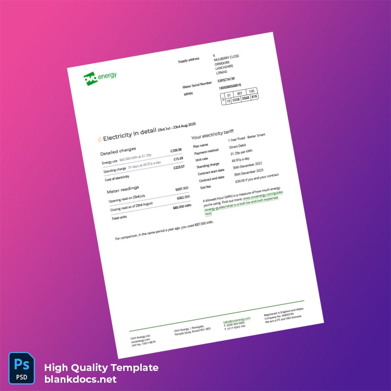 United Kingdom E ON Energy Editable Utility Bill Template in Word and PDF formats page 2