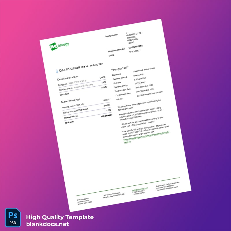 United Kingdom E ON Energy Editable Utility Bill Template in Word and PDF formats page 3