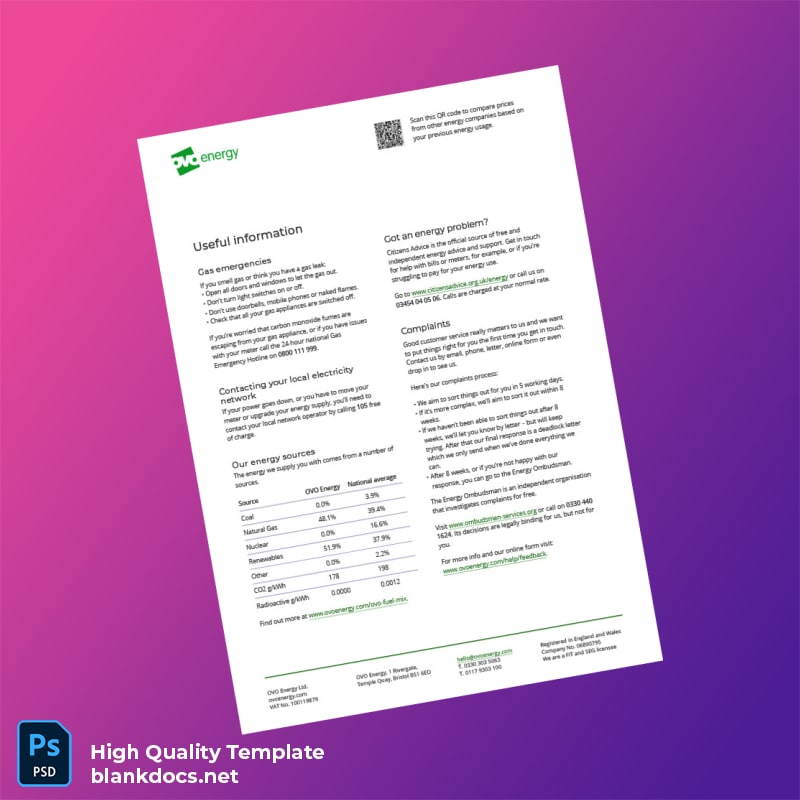 United Kingdom E ON Energy Editable Utility Bill Template in Word and PDF formats page 4