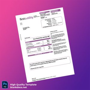 United Kingdom First Utility Editable Electricity Bill Template in Word and PDF formats
