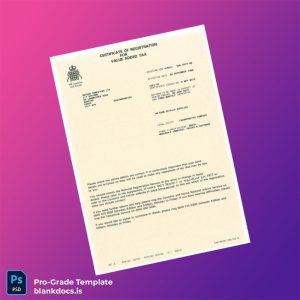 Blank United Kingdom HMRC VAT Registration Certificate Template (Word/PDF) Document Preview - BlankDocs