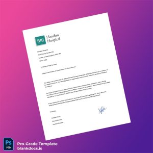 Blank United Kingdom Hendon Hospital Employment Verification Letter Template (Word/PDF) Document Preview - BlankDocs